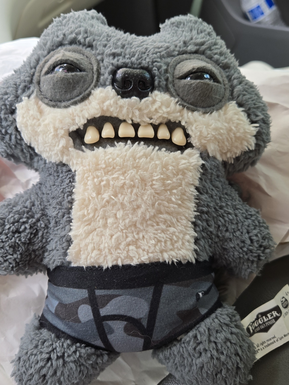 Gray and Cream Plush Monster with Teeth- Mr. Sketchy Squirrel by Spin Master